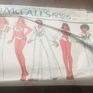 VTG McCall's Carefree Pattern #5025 Misses Swimsuit, Shirt Pants Groovy Size 12